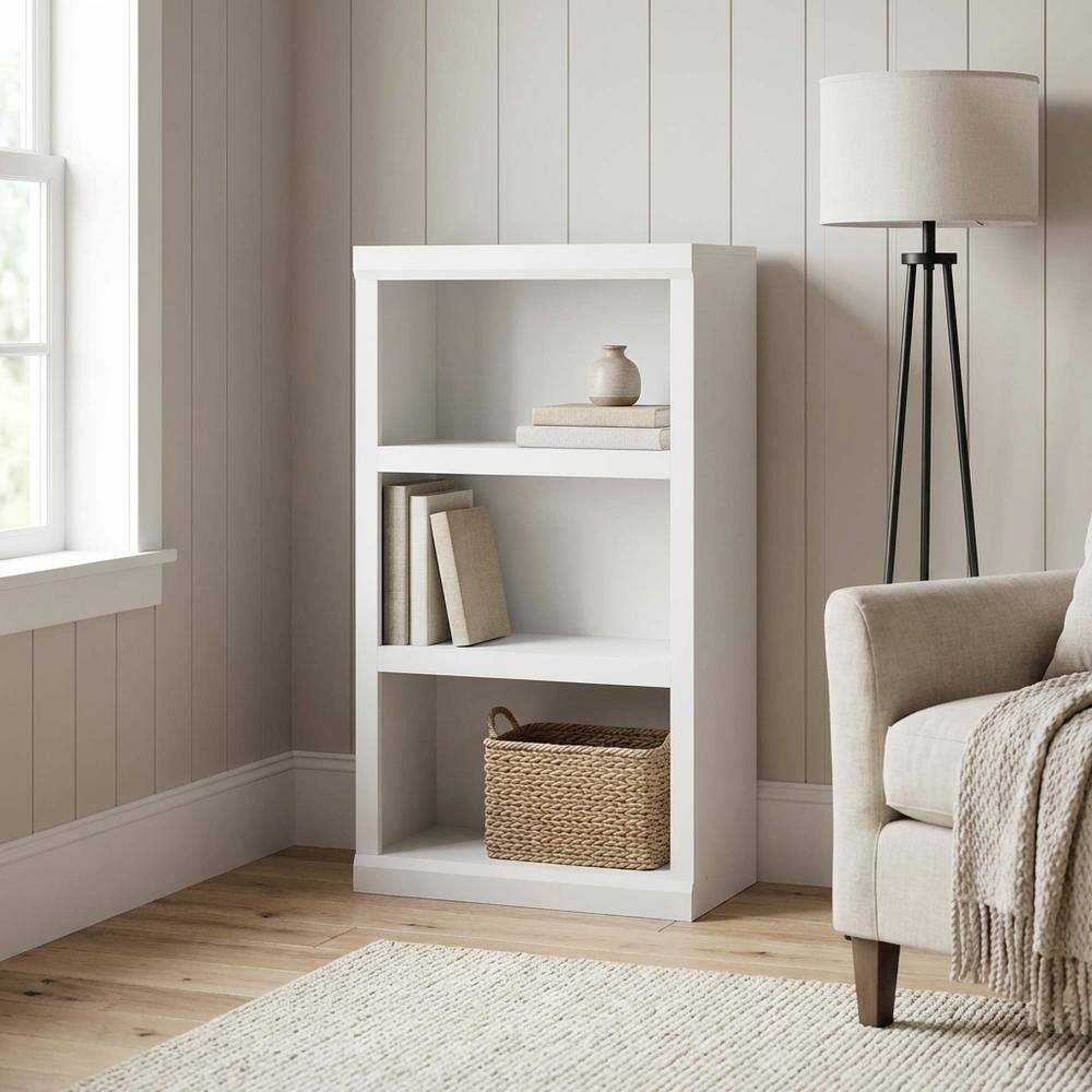 Left. FurniFact - Wooden White Bookcase with Spacious Shelves for Living Room Storage - White.