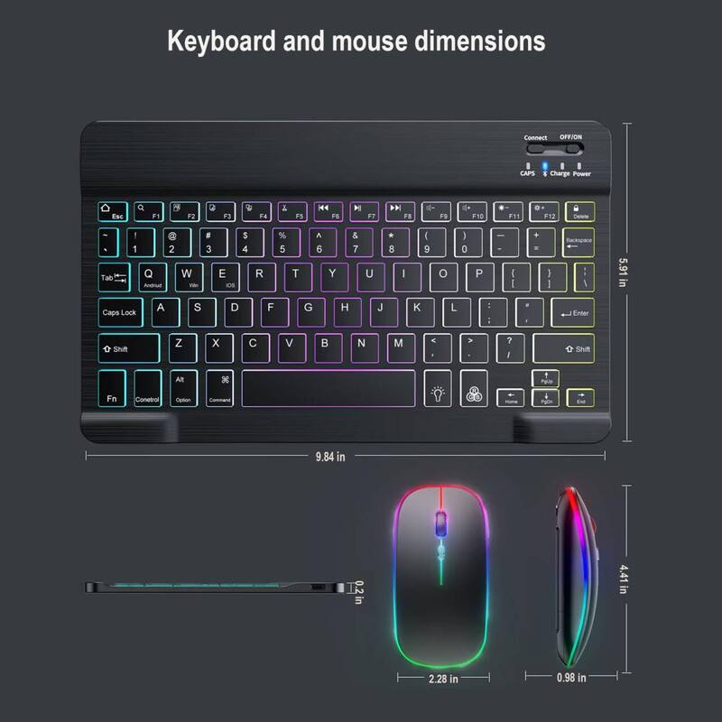 Keyboard and mouse dimensions

Connect OFF/ON CAPS Charge Power

Esc F1 F2 F3 F4 F5 F6 F7 F8 F9 F10 F11 F12

Tab Q W E R T Y U I O P

Caps Lock A S D F G H J K L

Shift Z X C V B N M

Fn Control Option Command

Backspace

5.91 in

9.84 in

4.41 in

2.28 in

0.98 in