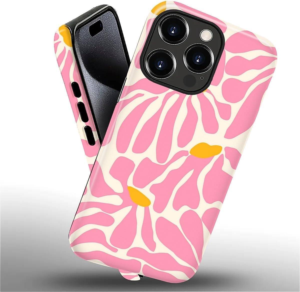 Alt View 2. BUBM - Smartphone Case for iPhone - 2-Layer Durable Smartphone Protection Case - A-Matisse Pink Flower - A-Matisse Pink Flower for iPhone 16 Pro.