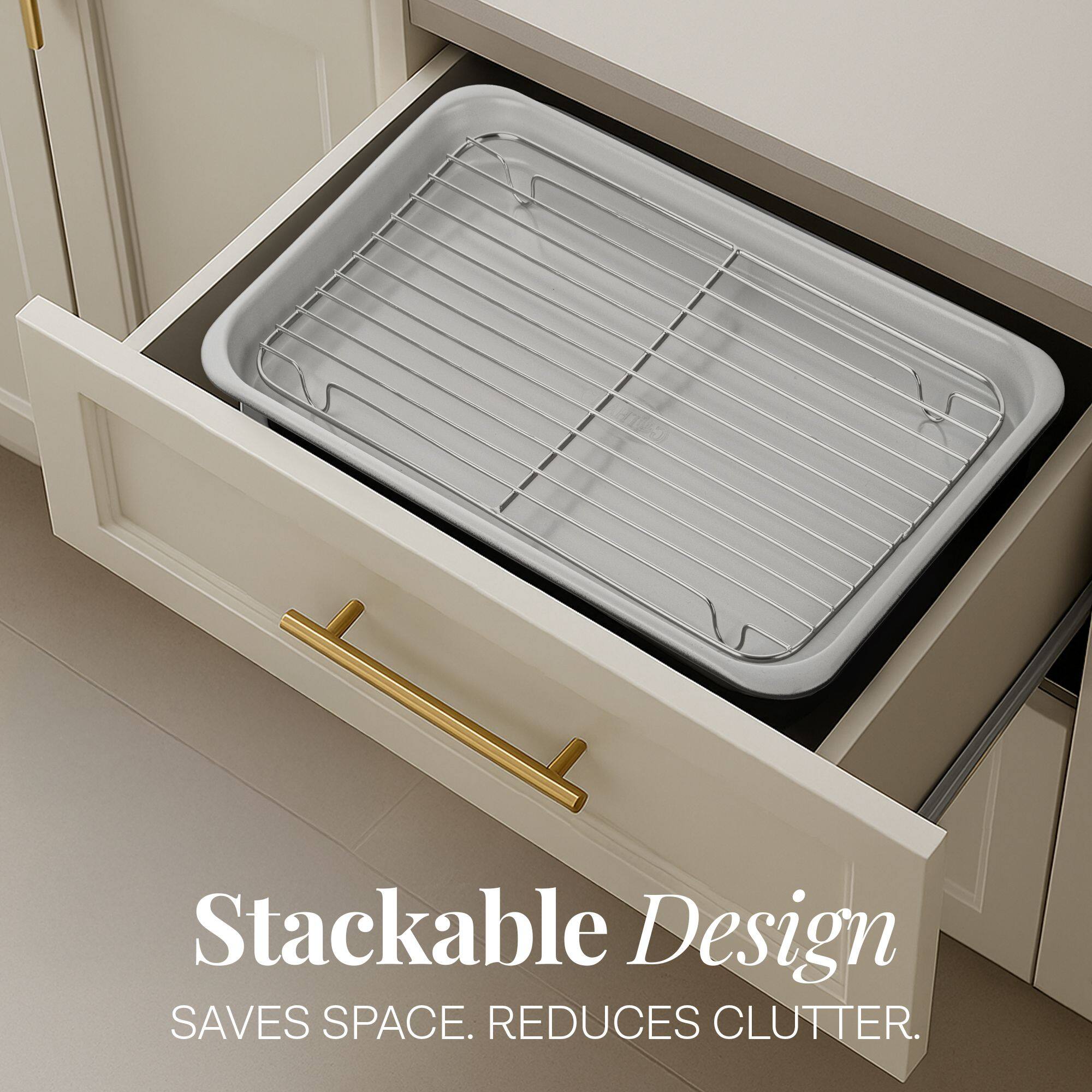 Stackable Design  
SAVES SPACE. REDUCES CLUTTER.