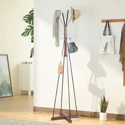 Front. GOODSILO - Freestanding Coat Rack with 8 Hooks, Reclaimed Wood and Metal Storage Solution for Bedroom and Living Room Organization - Natural.