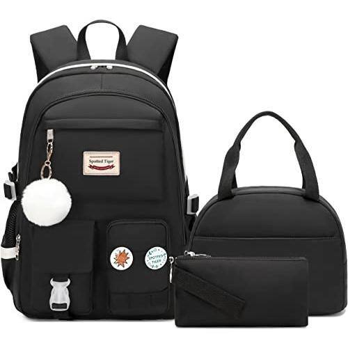 Cozy Serene - School Backpack For With Lunch Box Anime Bookbag Bag Set Teen - Black
