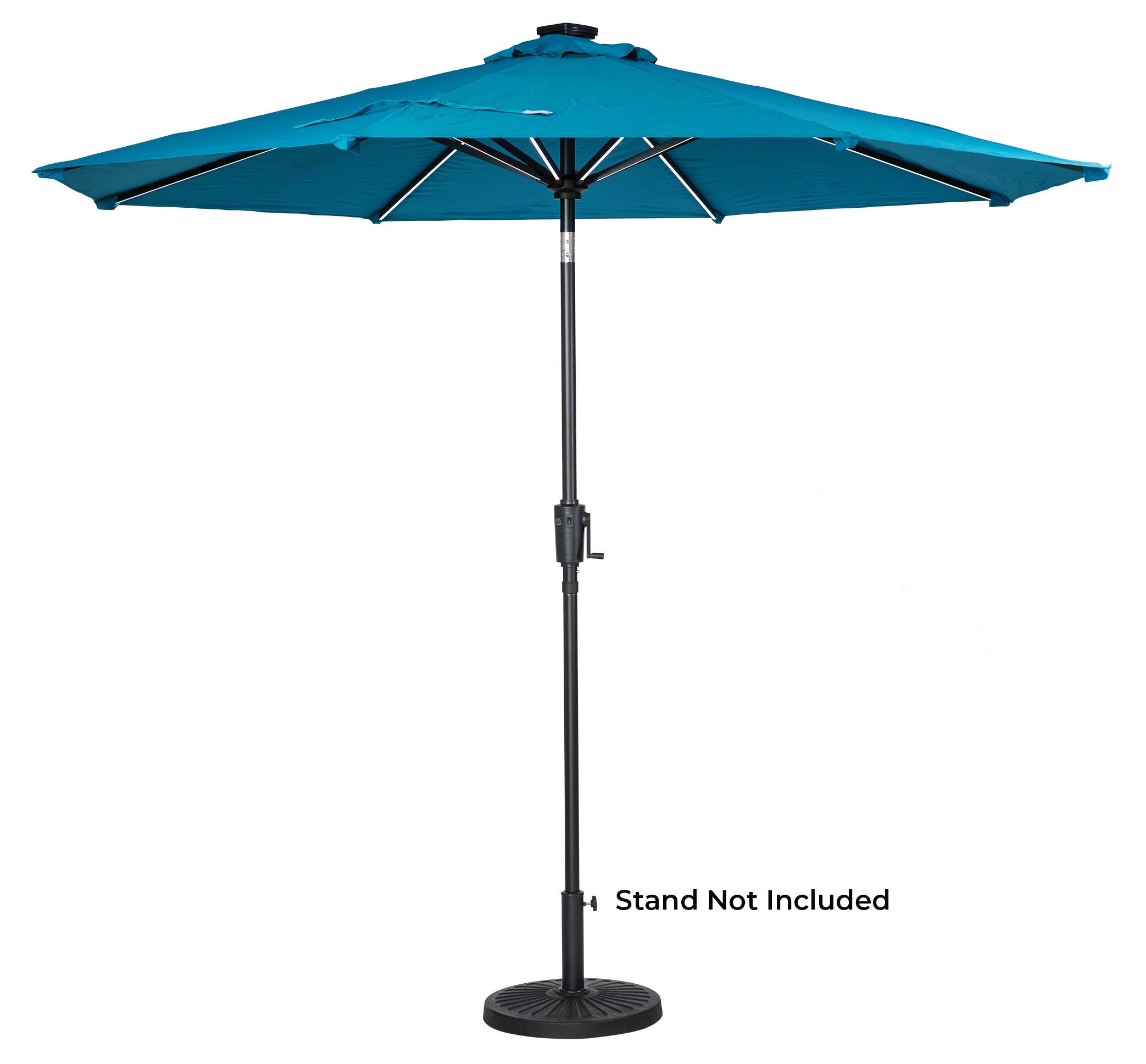 Front. Sun Ray - 9' Round Next Gen Solar Lighted Umbrella - Teal.