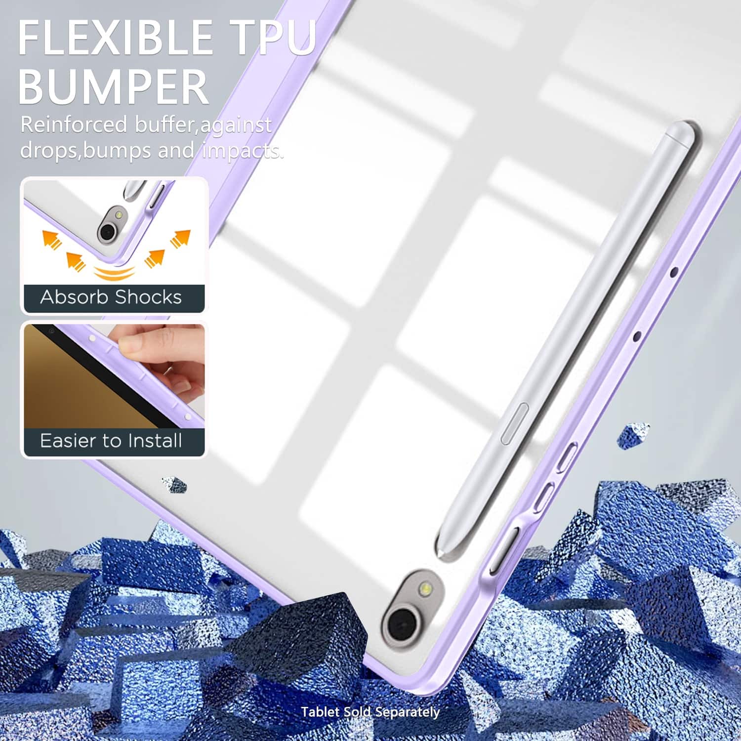 FLEXIBLE TPU BUMPER
Reinforced buffer, against drops, bumps and impacts.
Absorb Shocks
Easier to Install
Tablet Sold Separately