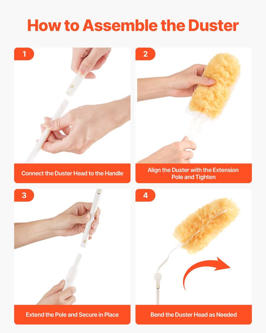 Duster Handle VEVOR Duster Refills, Heavy Duty Dusters for Cleaning, 3 ft Extendable ...