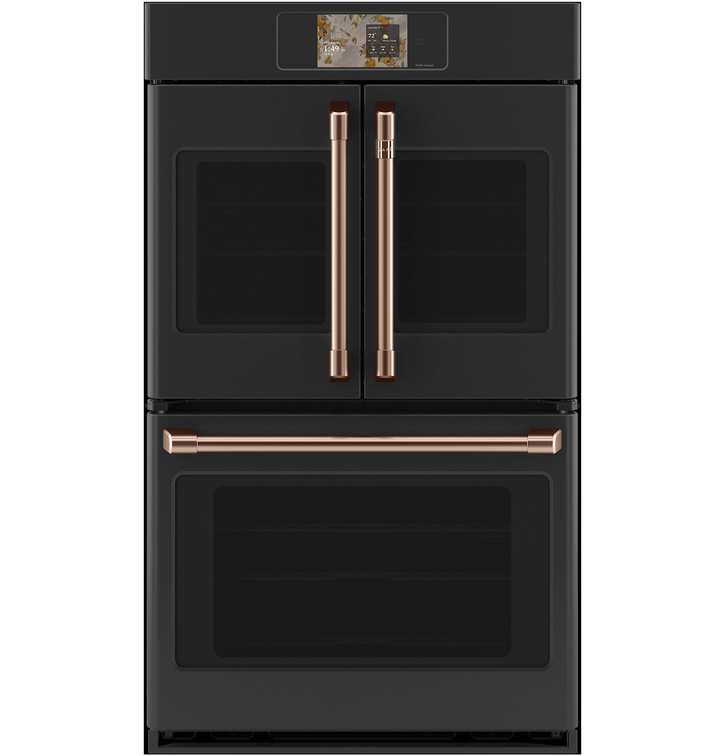 Alt View 23. Café - 30" Smart Built-In Double Electric Convection French Door Wall Oven with No Preheat Air Fry - Matte Black.