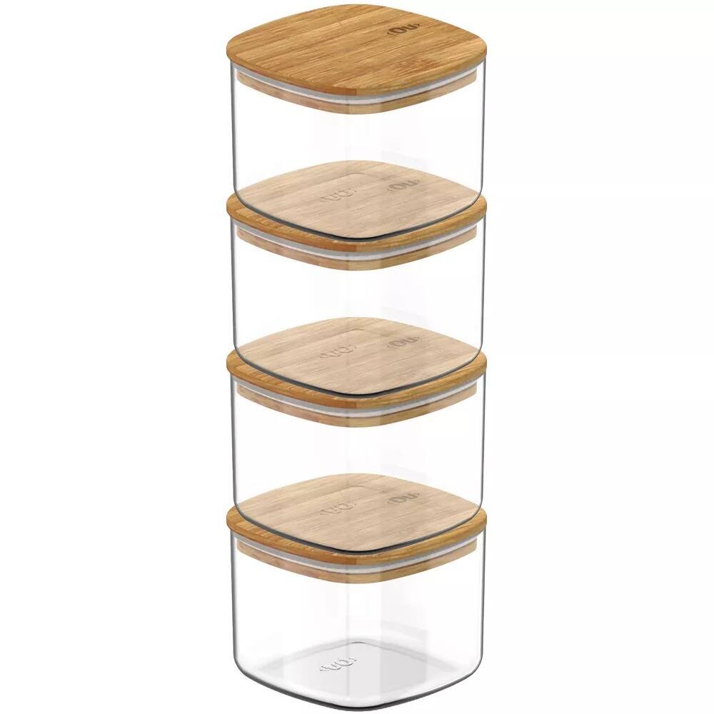 Alt View 9. OU - OU Airtight Food Storage Container Set w Bamboo Lid 8pc (set of 4) Plastic Storage Container - Clear.
