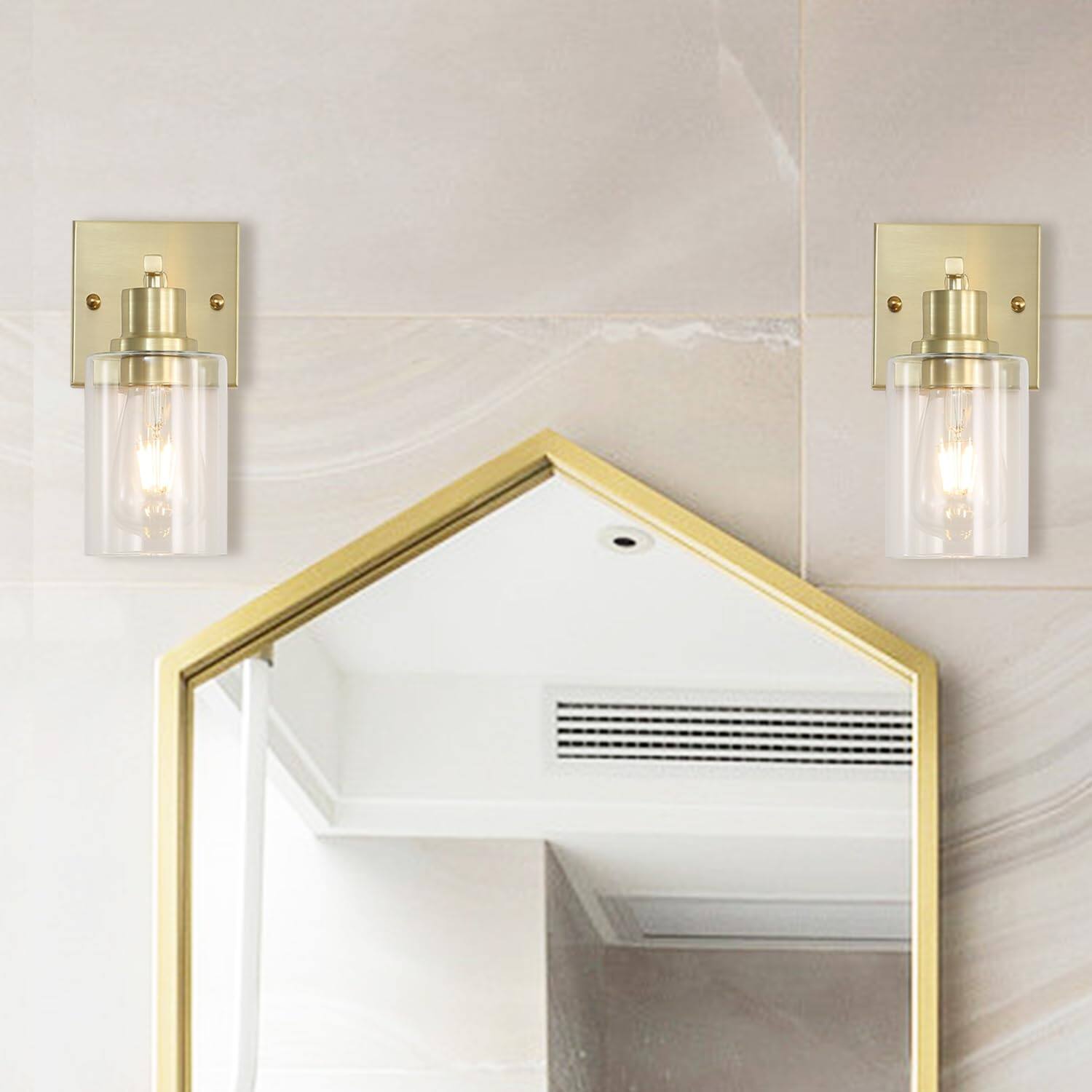 Alt View 3. Earthley Blooms - Living Room Wall Light Fixtures Pack Brushed Vanity Lights With Glass Shade Farmhouse Modern Sconces For Ga - Gold(2 light).