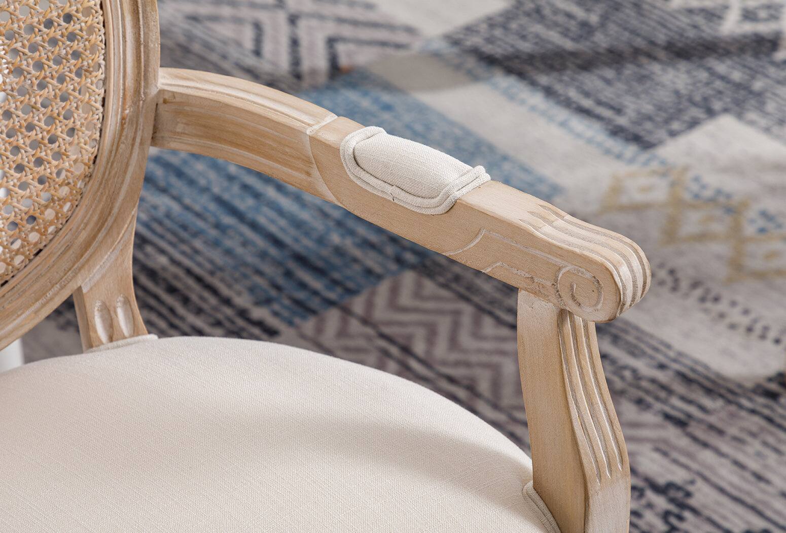 Alt View 5. Boyel Living - Beige French Vintage Upholstered Fabric Dining Armchair Set of 2 - Cream.