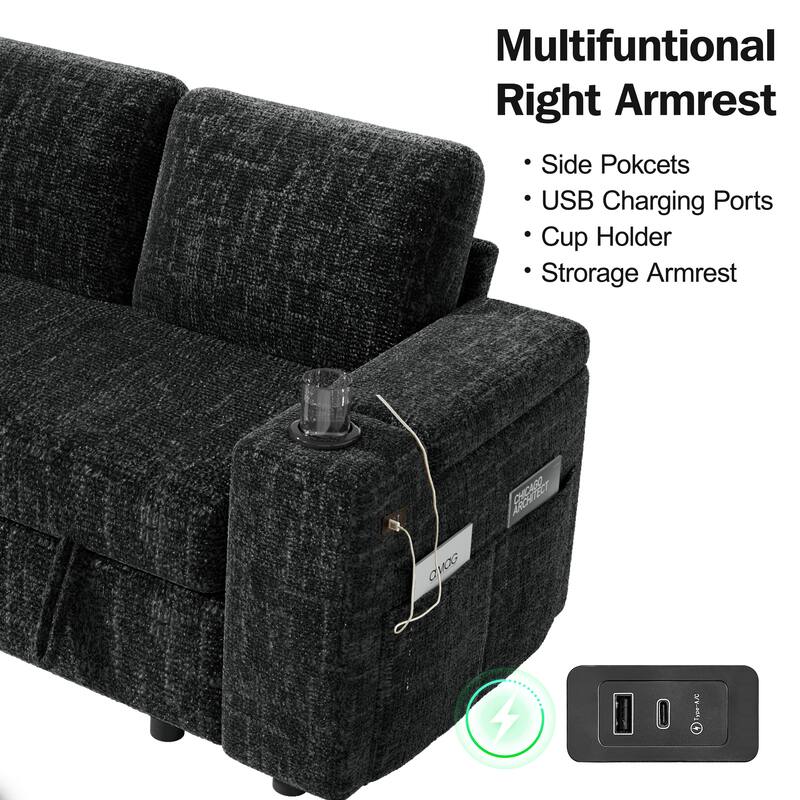 Multifunctional Right Armrest

- Side Pockets
- USB Charging Ports
- Cup Holder
- Storage Armrest