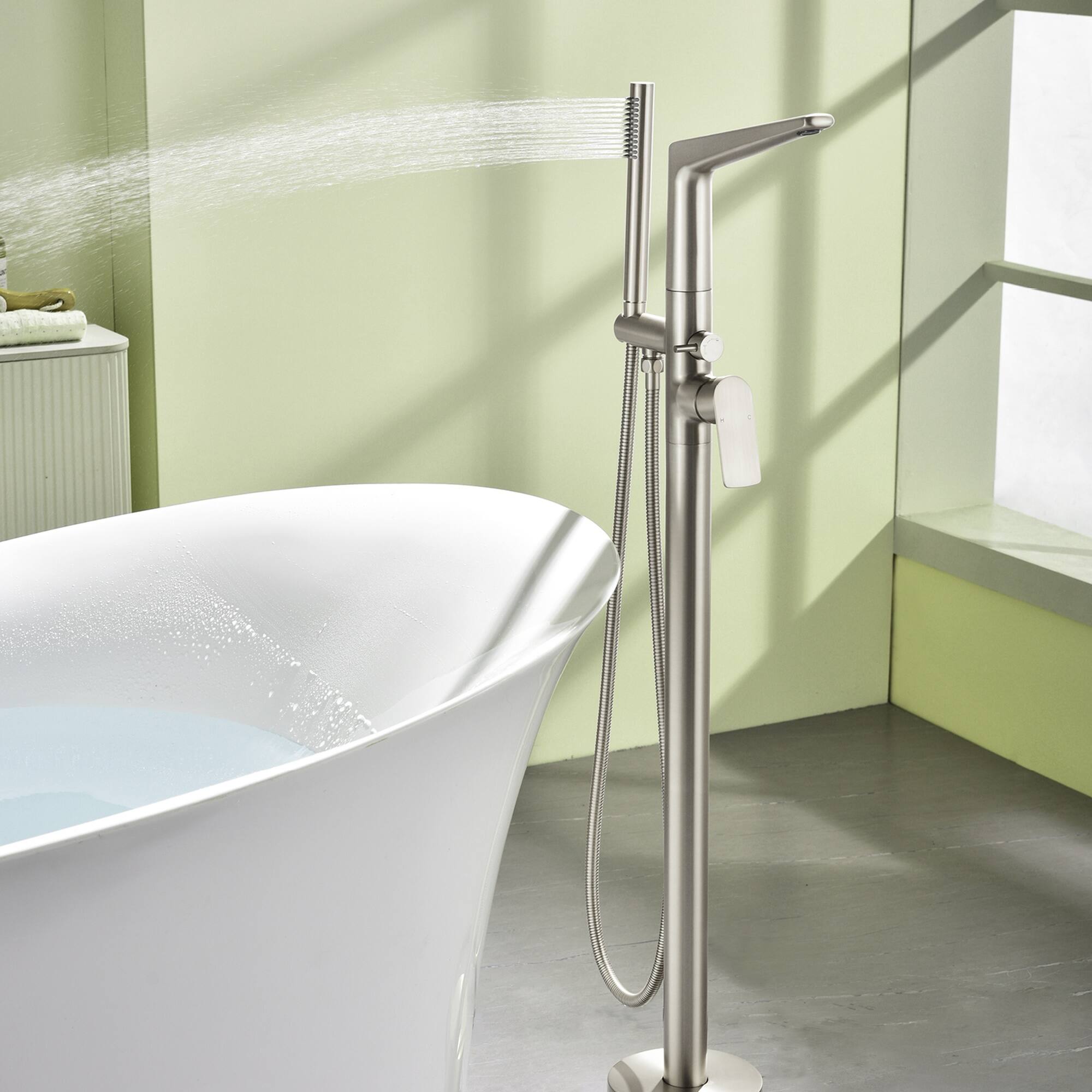 Alt View 3. Boyel Living - Brushed Nickel Bathtub Faucet Cast Brass Single Handle Handheld Spray 60-Inch Steel Hose cUPC - Silver.