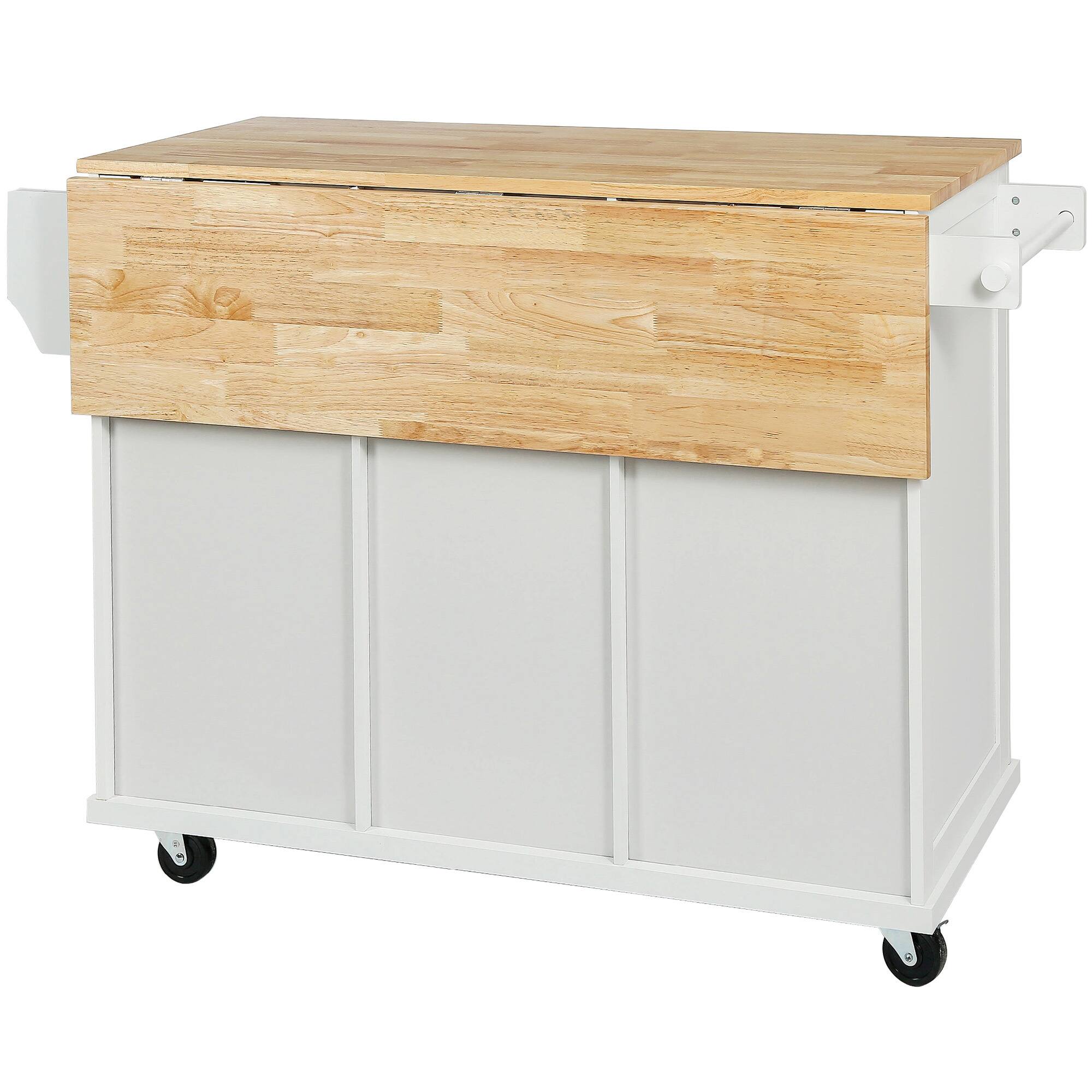 Alt View 7. Spaco - Spaco Kitchen Island Cart with 3 Drawer, Rubber Wood Drop Leaf, Cabinet Storage,5 Wheel Rolling Cart for Dining Room - White.
