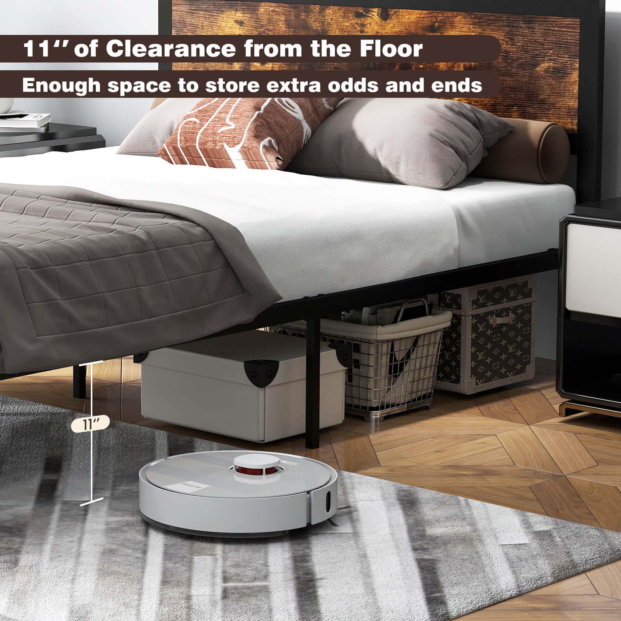 11" of clearance from the floor: Enough space to store extra odds and ends.