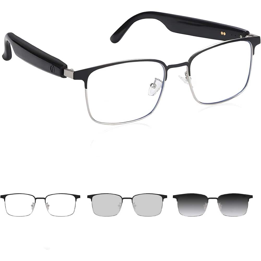 ACJPR - Bluetooth Audio Smart Glasses, Remote Shooting, Color-Change Polarized Lenses - brown and white