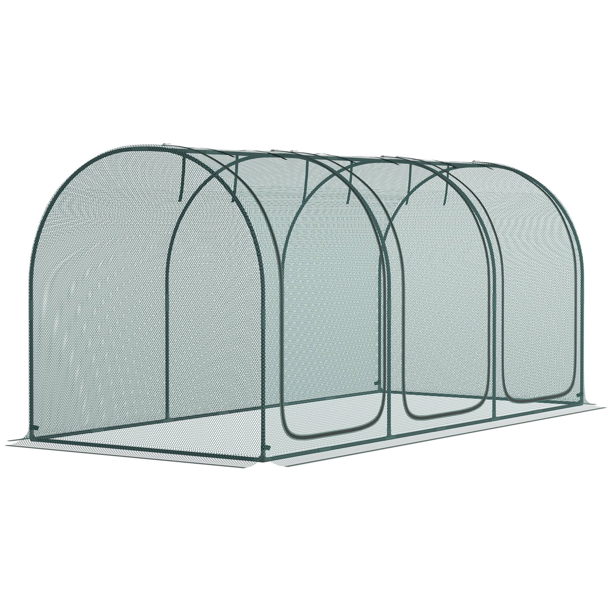 Alt View 8. Outsunny - 9' x 4' Crop Cage, Plant Protection Tent with Three Zippered Doors, Storage Bag and 4 Ground Stakes - Green.