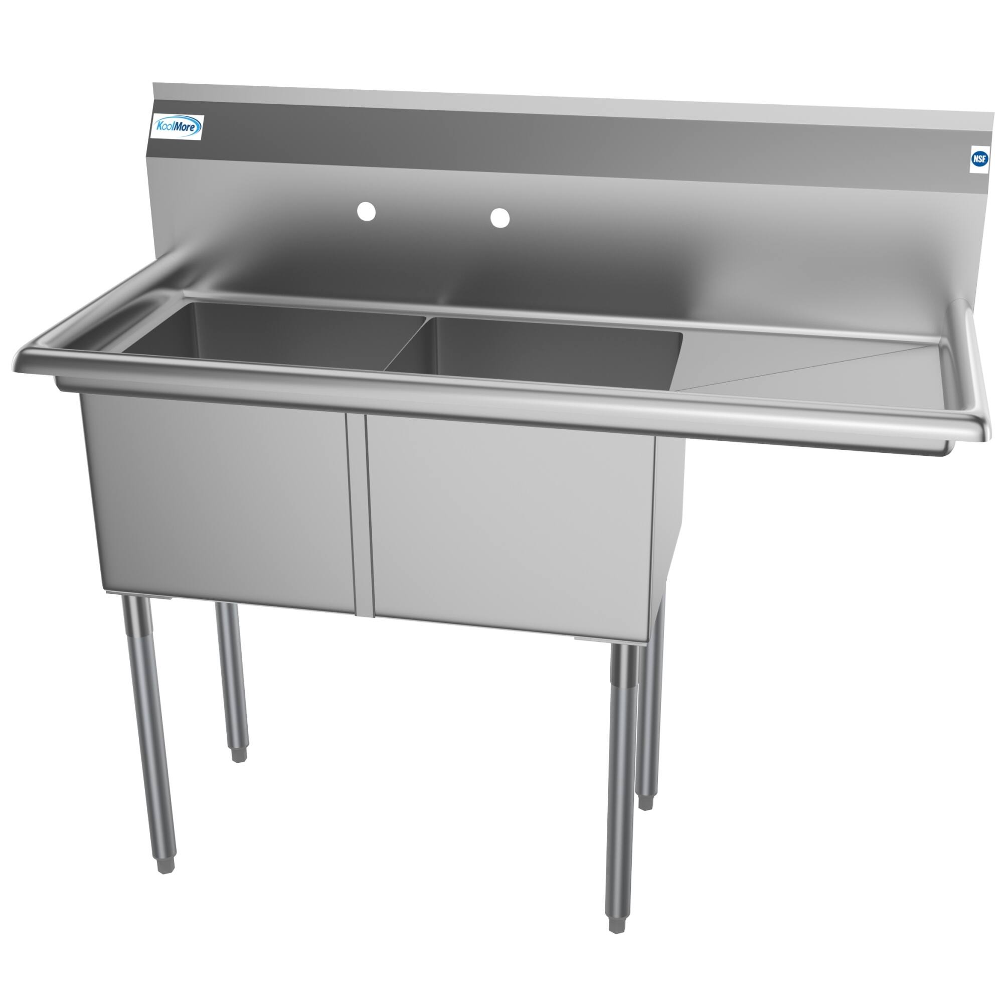 Alt View 4. Koolmore - 48 in. Two Compartment Stainless Steel  Sink with Drainboard, Bowl Size 15"x 15"x 12" SB151512-15R3. - Stainless Steel.