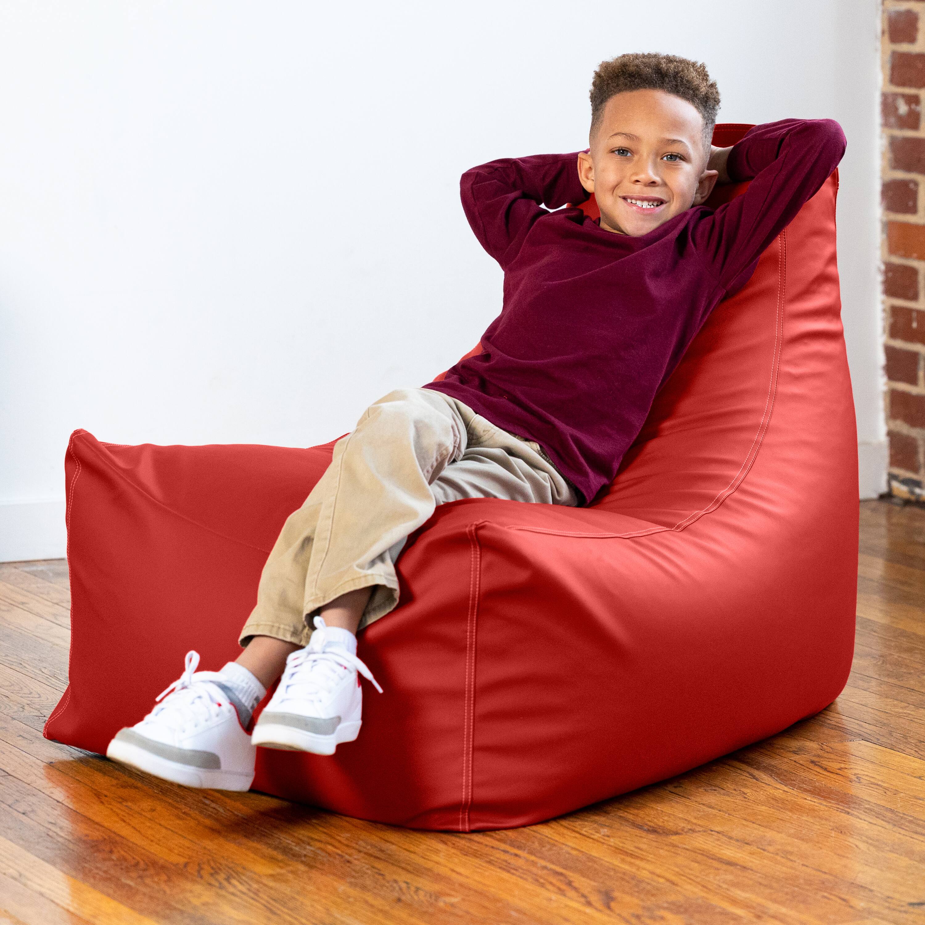 Angle. Jaxx - Jaxx Pezzi Premium Vinyl Classroom Bean Bag Chair, Red - Red.