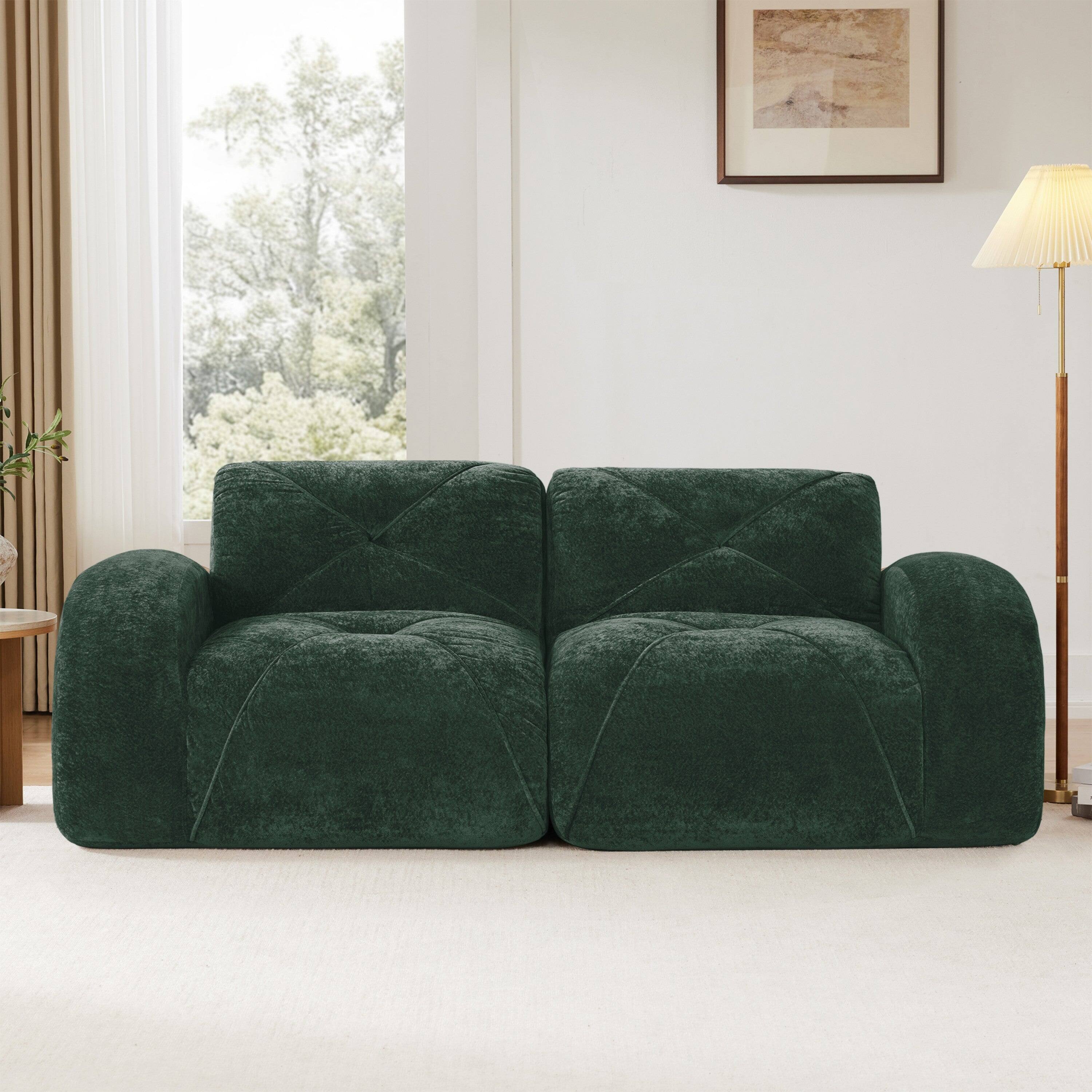 Alt View 1. Boyel Living - 2 Seater Tufted Boneless Sofa Soft Velvet No Assembly Ergonomic Design Green - Green.