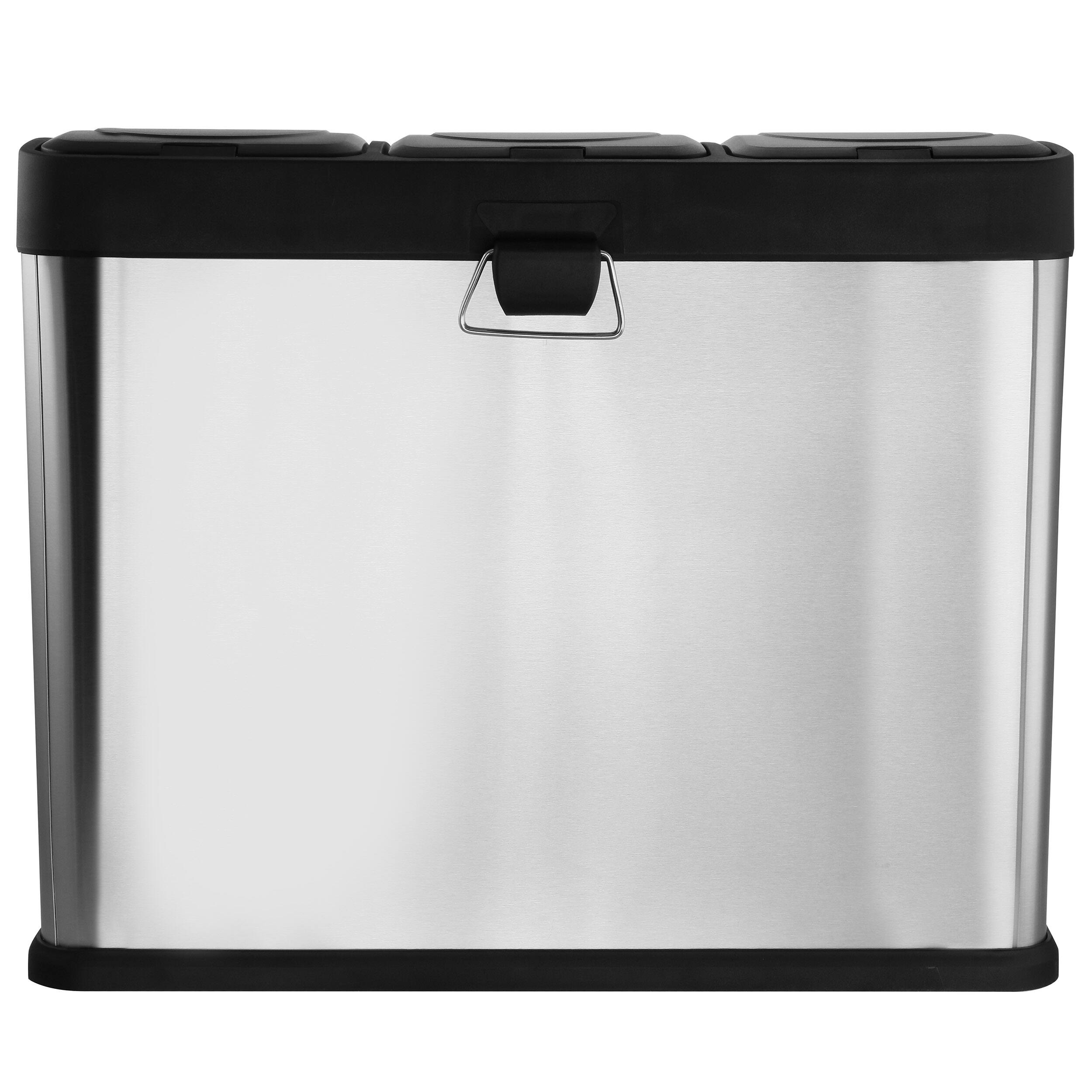 Angle. Elama - Elama 3 Section 15 Liter/4 Gallon Each Section Trash and Recycling Step Bin - Silver.