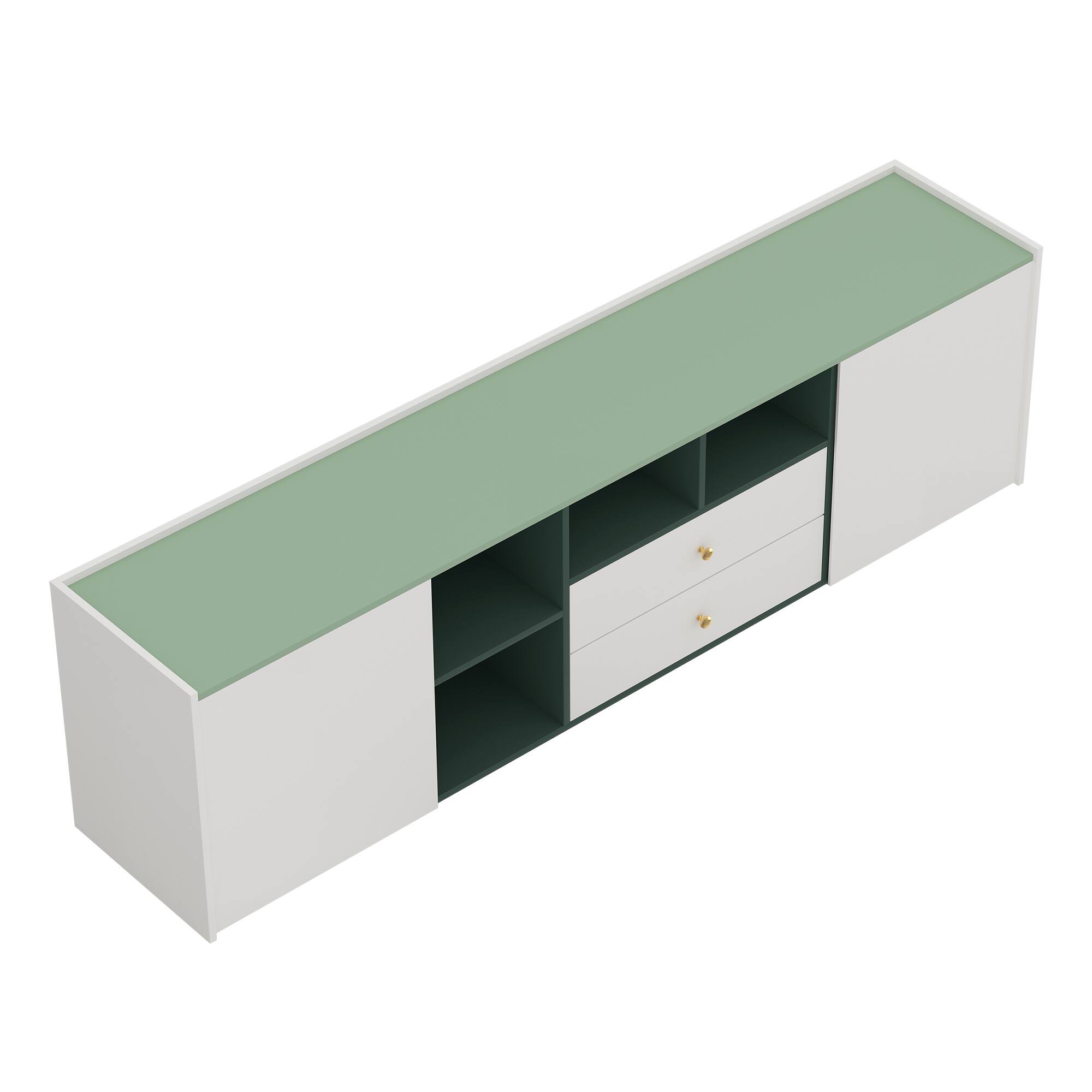 Alt View 6. luck idea - Modern Minimalist 78.7” TV Stand, Gold Pulls & Hidden Handles, Large Storage Media Console - Green.
