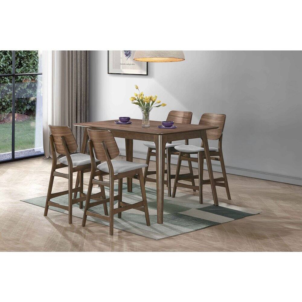 Left. New Classic Furniture - Oscar 5-Piece Wood Counter Table Set in Walnut/Dark Gray - Dark Gray.