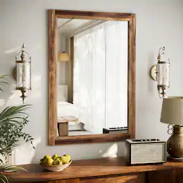 Easly - Antique Brown 24 in. W x 36 in. H Rectangle Wood Framed Vanity Wall Mirror - Walnut