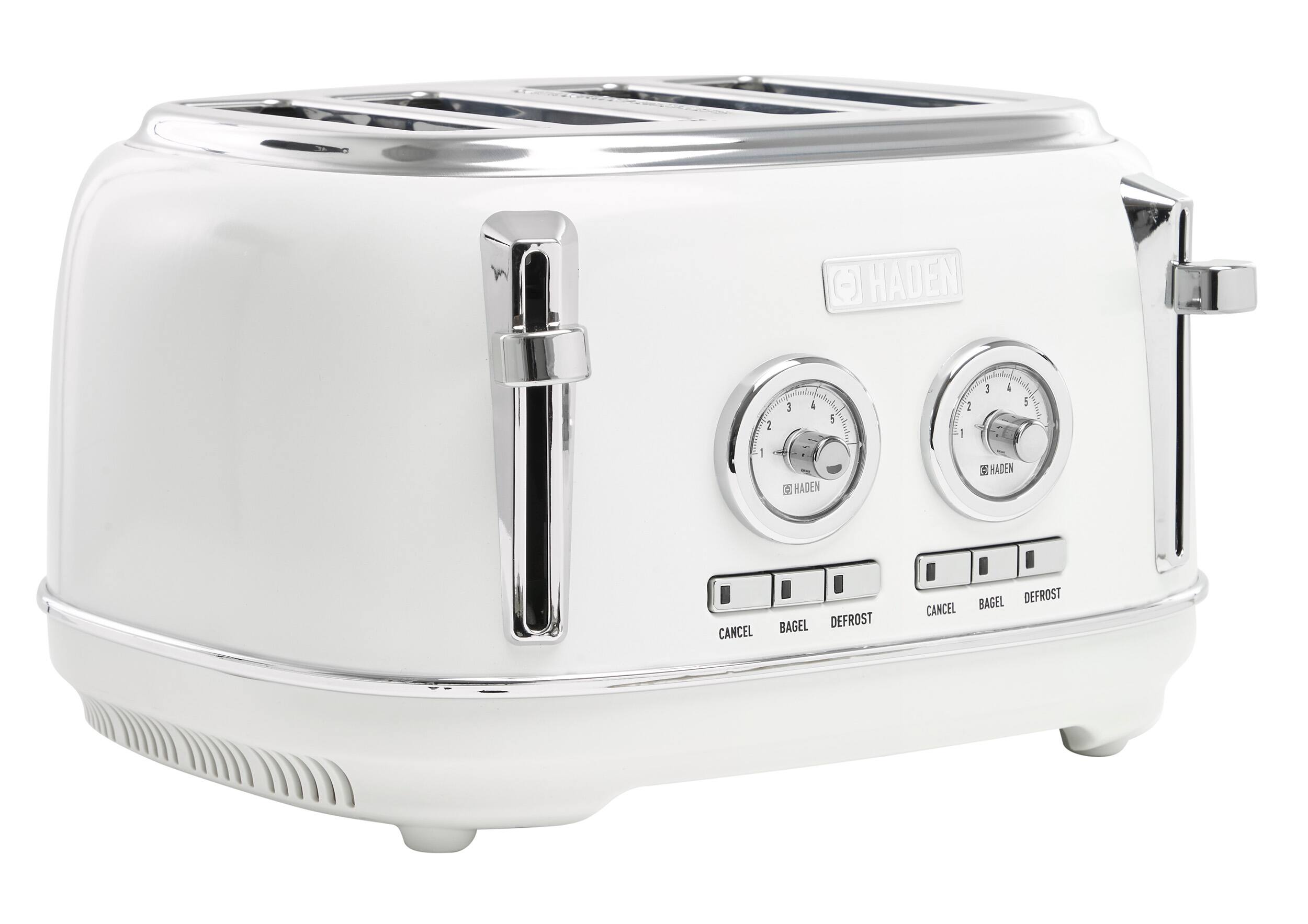 Angle. Haden - Dorset 4-Slice Wide Slot Toaster - Ivory and Chrome.
