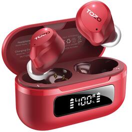 TOZO - NC9 Noise Cancel Earbuds Headphones, 59H, 6 Mics ENC Call, Stereo Bass, Waterproof, 32 EQ, Transparent/Low-Latency Mode - Red