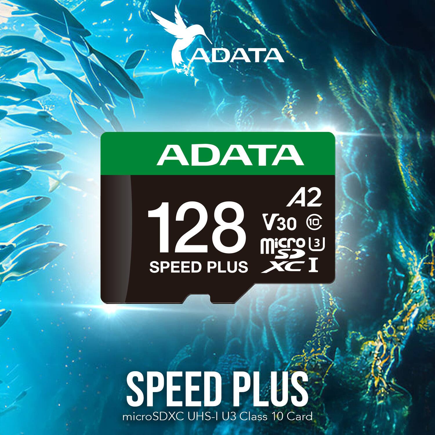 ADATA  
128GB  
A2  
V30  
U3  
Class 10  
MicroSDXC UHS-I  
SPEED PLUS  
MicroSDXC UHS-I U3 Class 10 Card