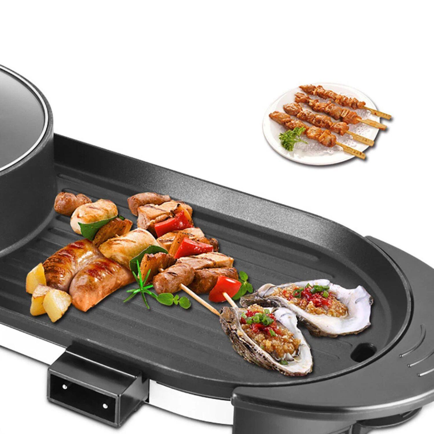 Alt View 1. Home Collection - 2-in-1 Electric Hot Pot with Grill – Shabu-Shabu Pot & Barbecue Grill Combo - Black / Silver.