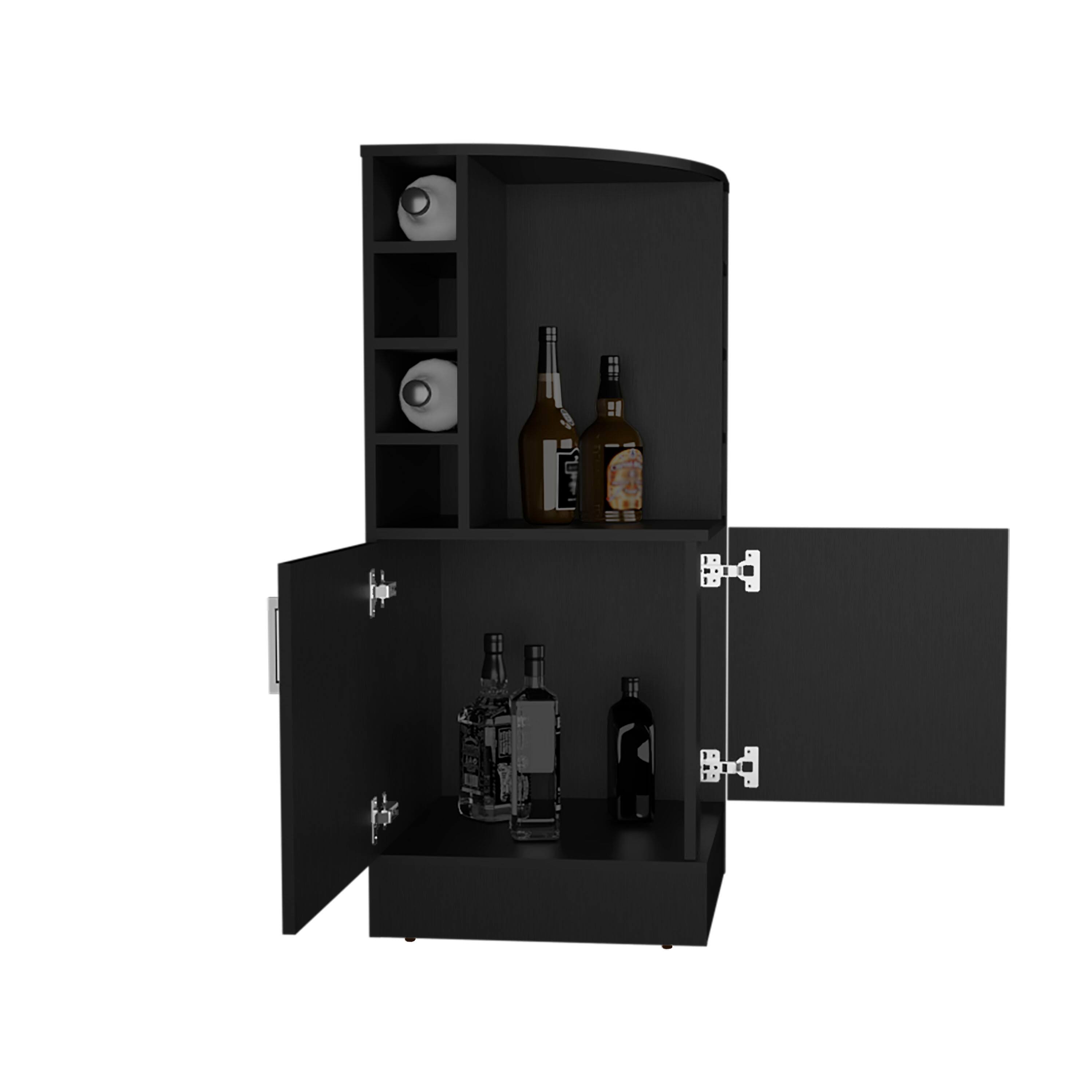 Alt View 4. TuHome - Jakes Tall Corner Bar Cabinet with Eight Wine Bottle Cubbies and Double Door Cabinet, Living Room, Liquor Cabinet. - Black.