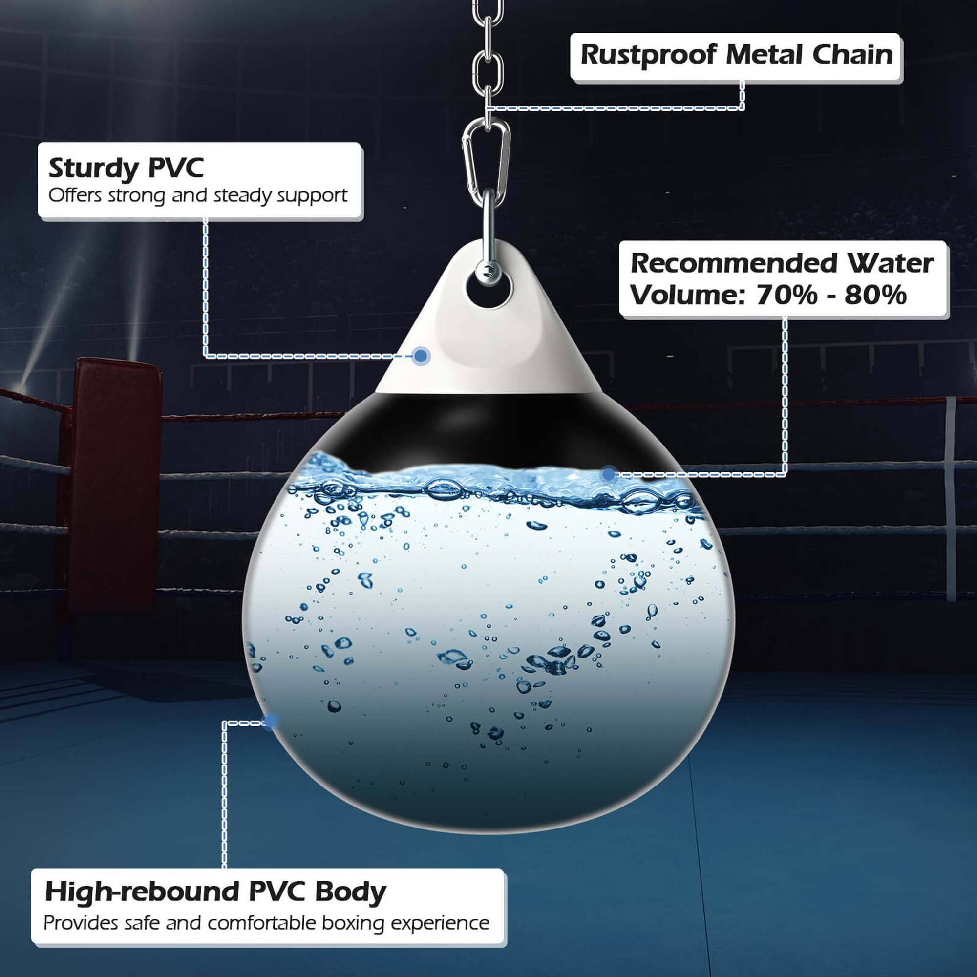 - Rustproof Metal Chain
- Sturdy PVC: Offers strong and steady support
- Recommended Water Volume: 70% - 80%
- High-rebound PVC Body: Provides safe and comfortable boxing experience