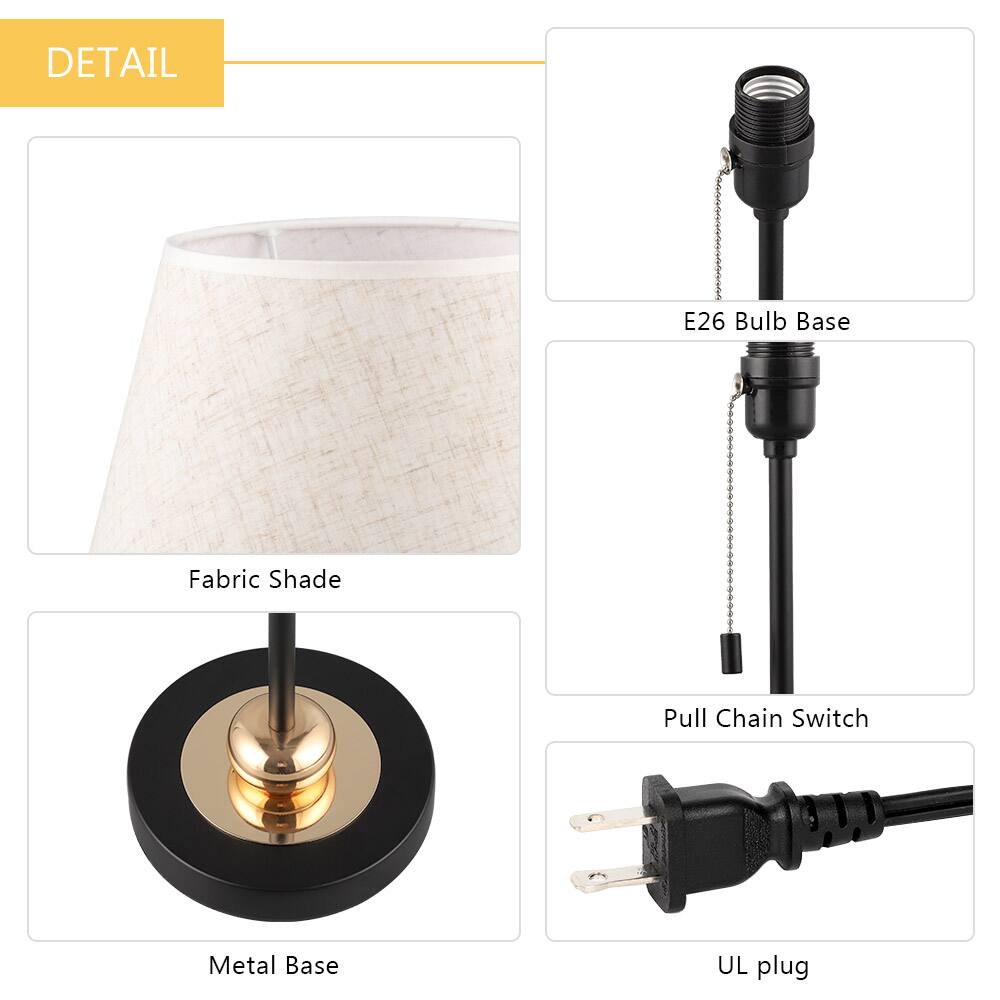 DETAIL

- E26 Bulb Base
- Fabric Shade
- Pull Chain Switch
- Metal Base
- UL plug