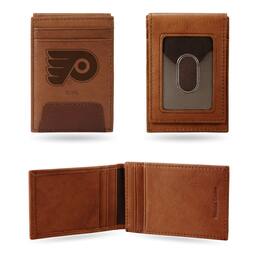 Rico Industries - Philadelphia Flyers NHL Embossed Premium Brown Leather Front Pocket Money Clip Wallet - Multi