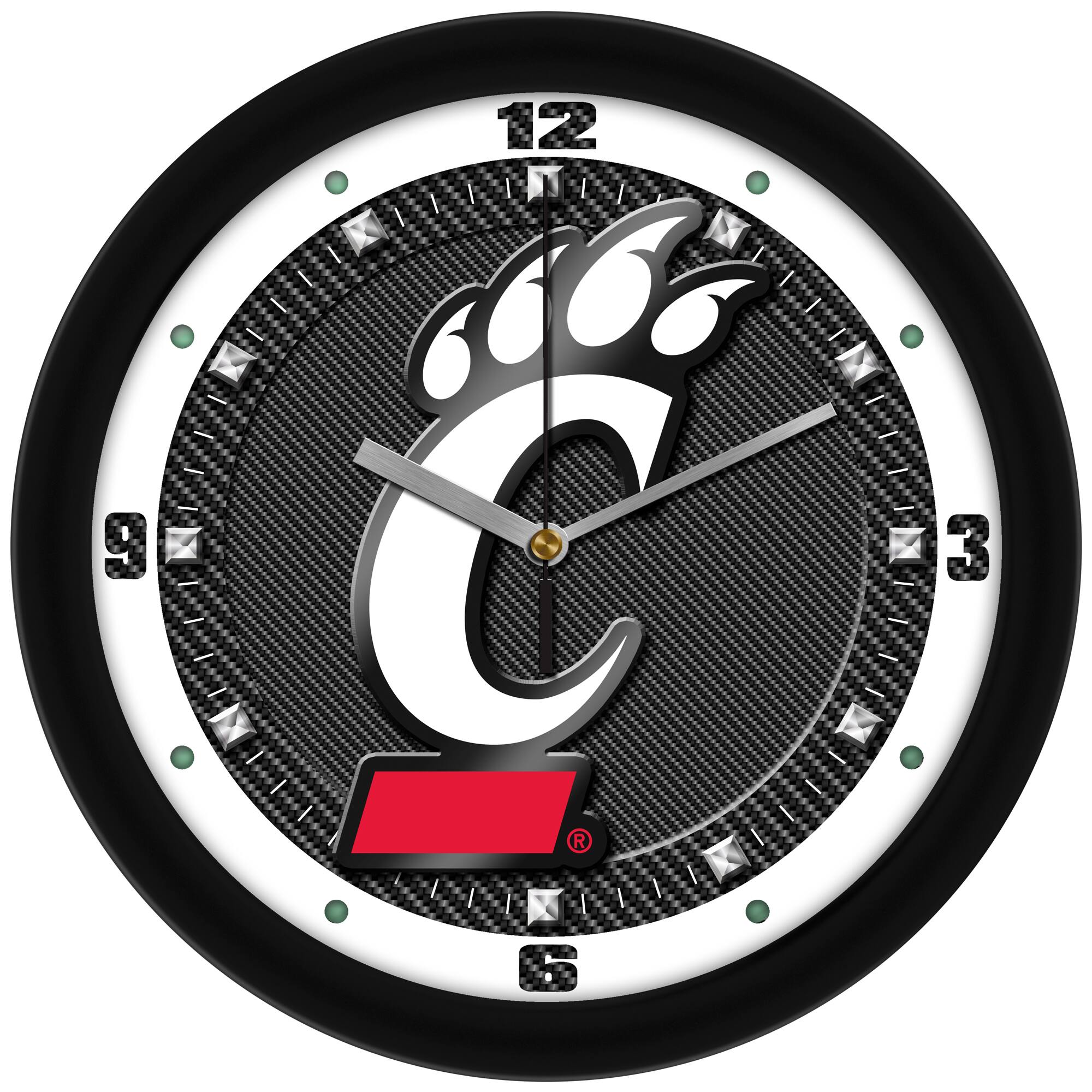 MpDirect - Cincinnati Bearcats 11.5'' Suntime Premium Glass Face Carbon Fiber Wall Clock - Multicolor
