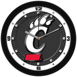 MpDirect - Cincinnati Bearcats 11.5'' Suntime Premium Glass Face Carbon Fiber Wall Clock - Multicolor