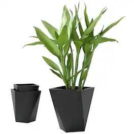 Outsunny - Set of 3 Tall Planters, 18", 15.25", 11.75", MgO Indoor Outdoor Planters with Drainage Holes, Stackable Flower Pots - Black
