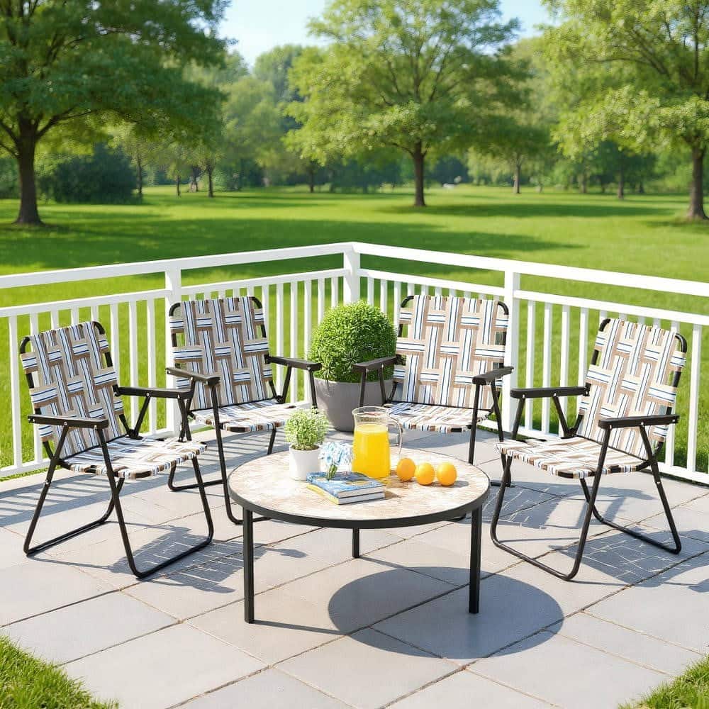 Kadyn - 4 Pieces Folding Beach Chair Camping Lawn Webbing Chair-Coffee, Backpack Folding Beach Chairs, Folding Beach-Black - Brown