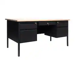 Flash Furniture - Cambridge Commercial Grade 30x60 Double Pedestal Desk with 5 Locking Drawers, White Oak Top and Black Frame - Brown