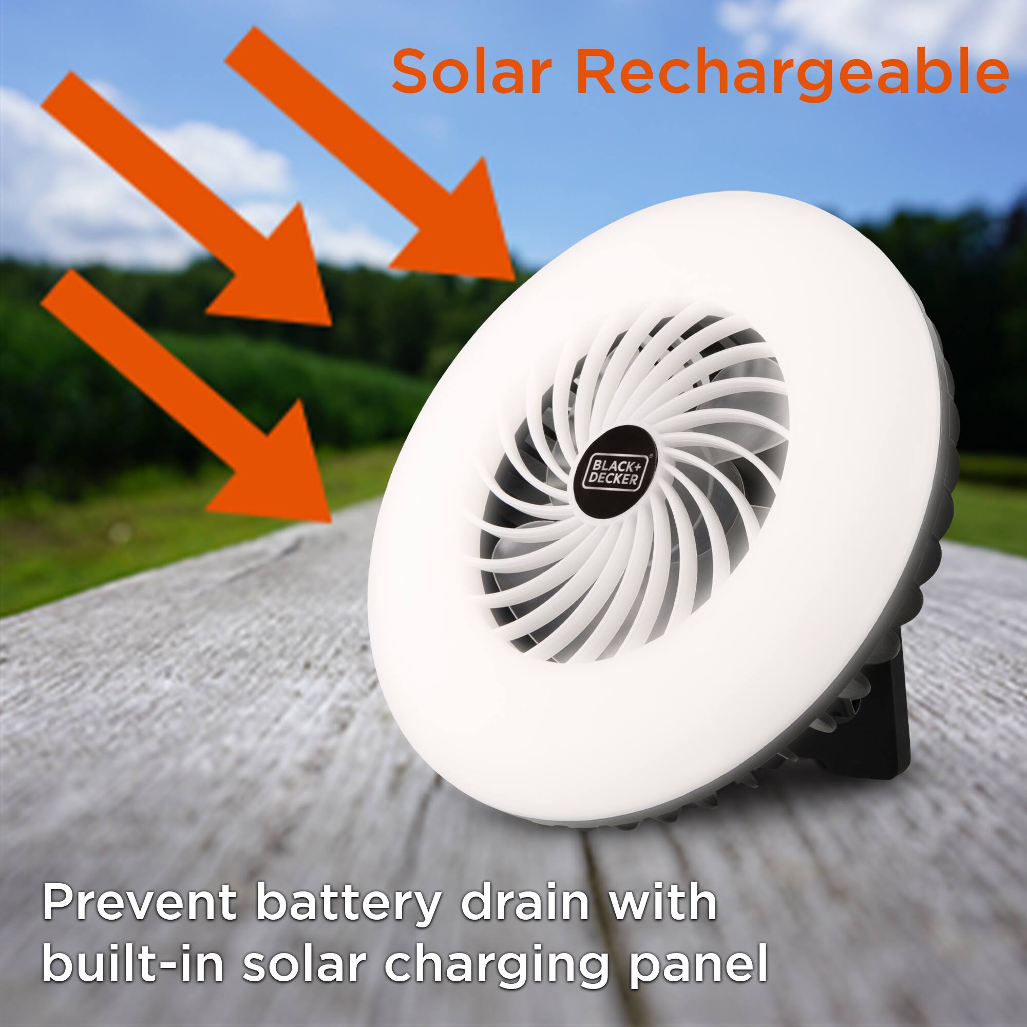 Black+Decker 400 Lumen Solar Camping Fan & LED Light, Rechargeable ...