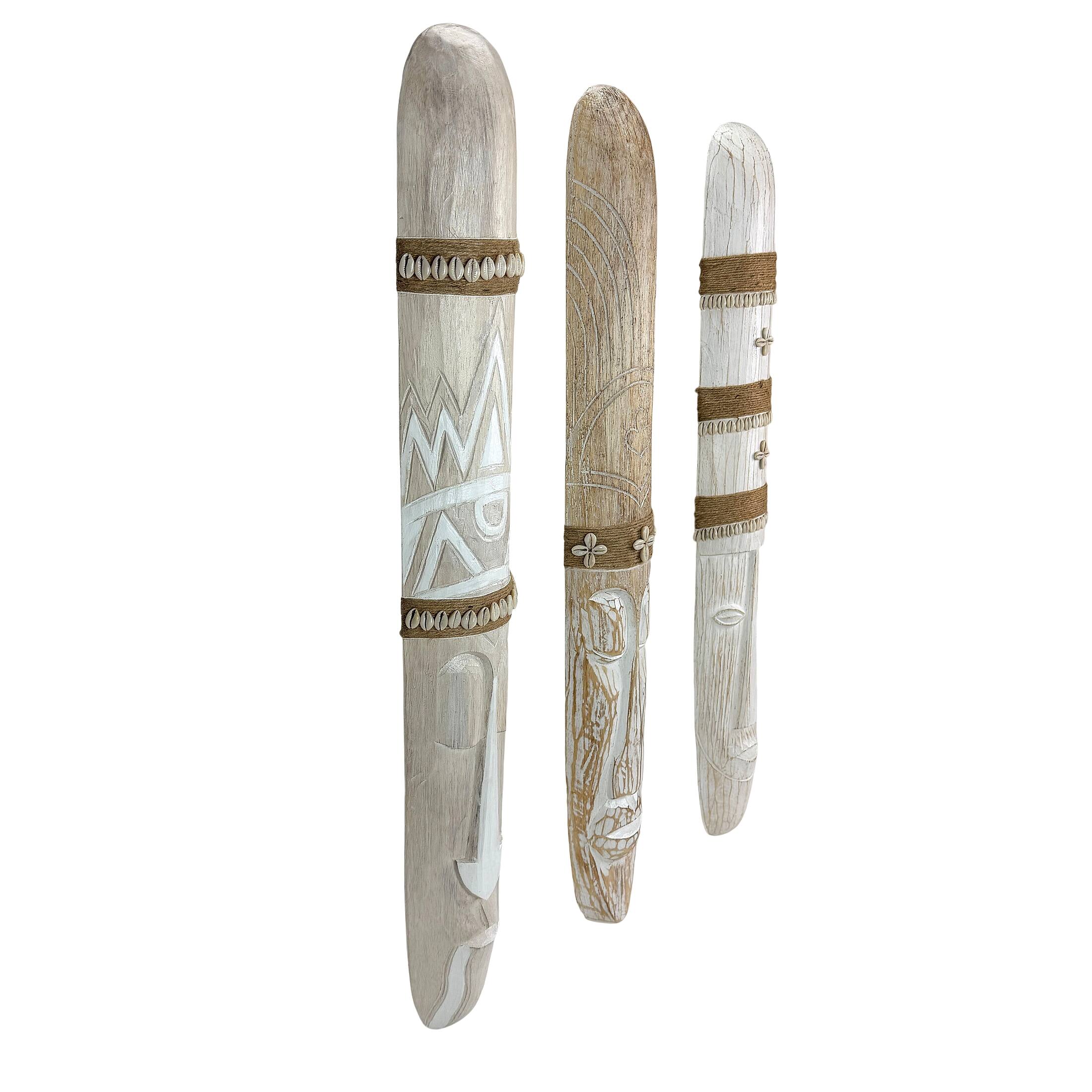 Alt View 8. Things2Die4 - Set of 3 Tiki Mask Wall Sculptures Whitewashed Wood 39.5 in Tropical - Natural.