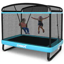 Gymax - 6FT Recreational Kids Trampoline W/Swing Safety Enclosure Indoor/Outdoor Blue - Black, Blue