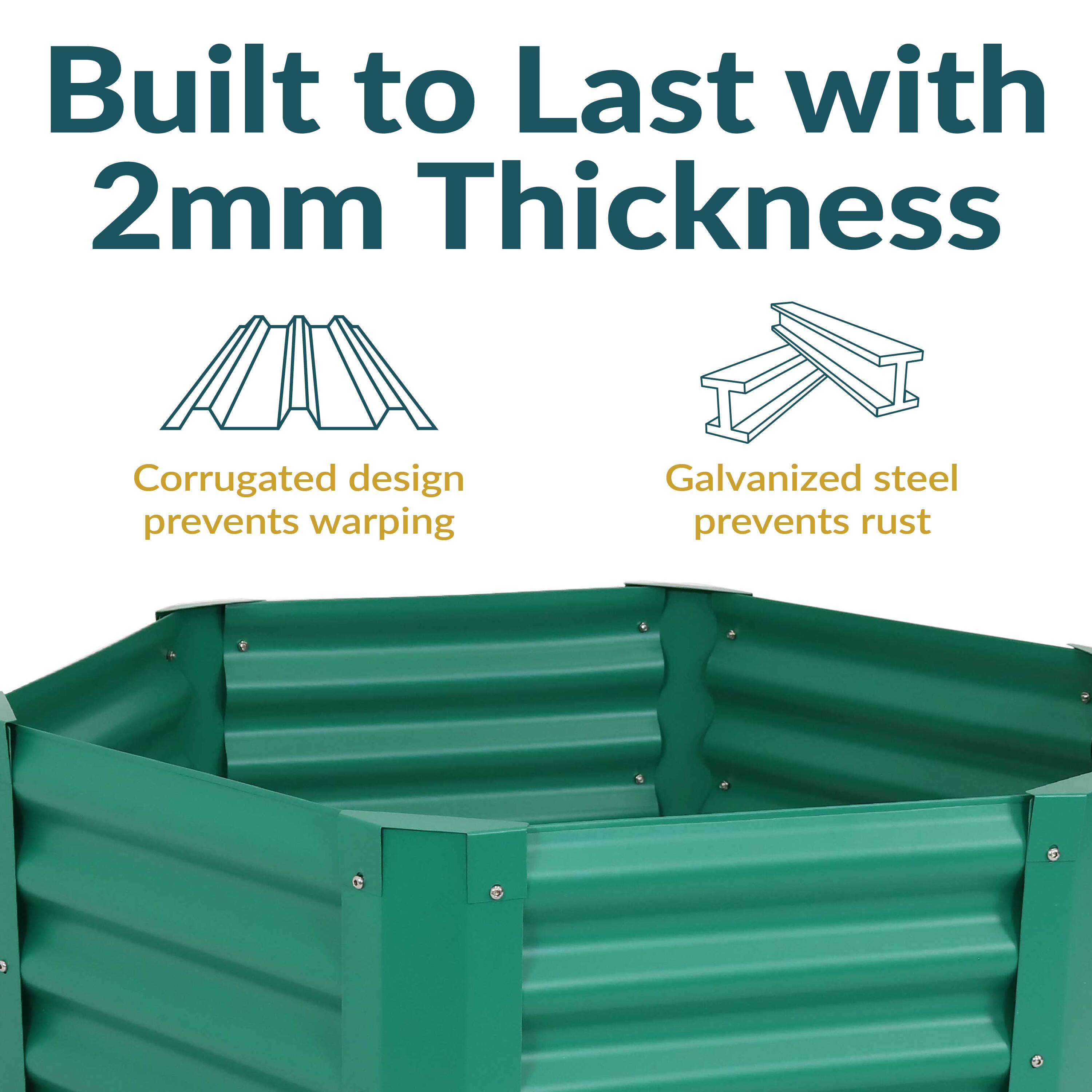 Built to Last with 2mm Thickness

- Corrugated design prevents warping
- Galvanized steel prevents rust