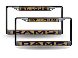 Rico Industries - St Louis Football Rams Classsic Black Metal Laser License Plate Frame - Set of 2 Frames - Multi