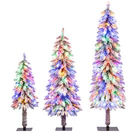 Gymax - 3' 4' 5' Artificial Christmas Tree Set of 3 w/ Snow-flocked Branch Tips - Green