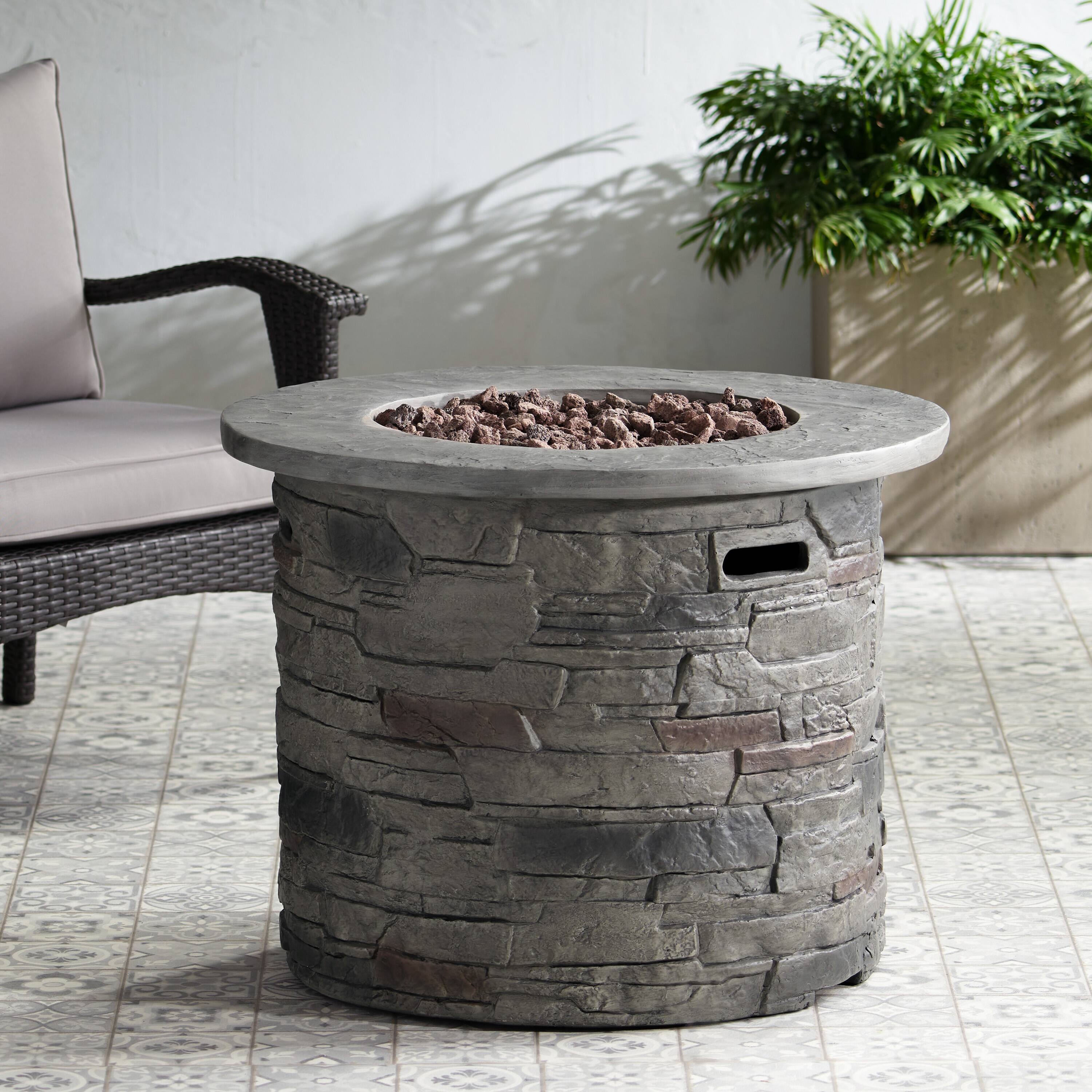 Back. APRILSOUL - Outdoor 32 inch Round MgO Propane Fire Pit Grey Top 40000 BTU - Stone Gray.
