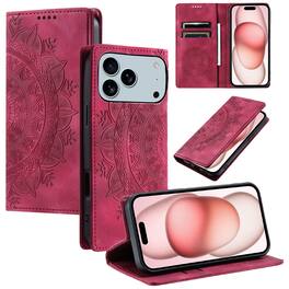 Dteck - Magnetic Wallet Case For Apple iPhone 18 Pro Max, Shockproof Embossed Card Cash Pocket Stand PU Leather Cover - Red