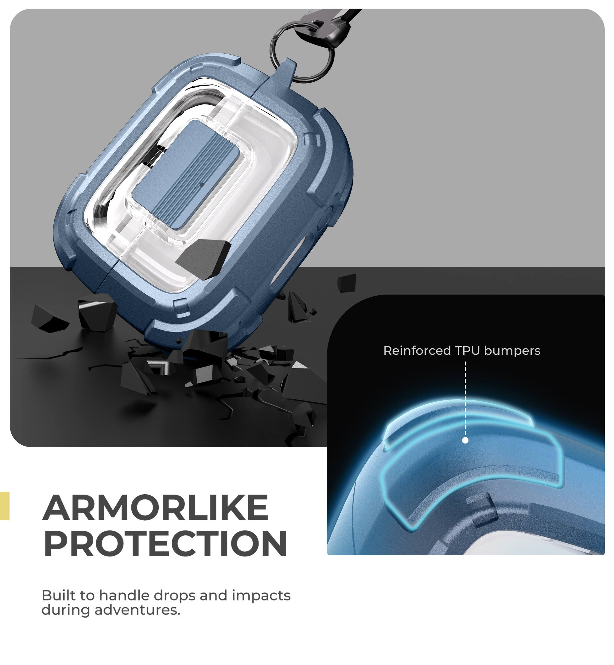 Reinforced TPU bumpers  
ARMORLIKE PROTECTION  
Built to handle drops and impacts during adventures.