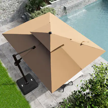Front. Crestlive Products - Crestlive Products 11ft UPF50+ Aluminum Double Top Slide-tilt Cantilever Patio Umbrella with 350lbs Wheeled Base - Brown.