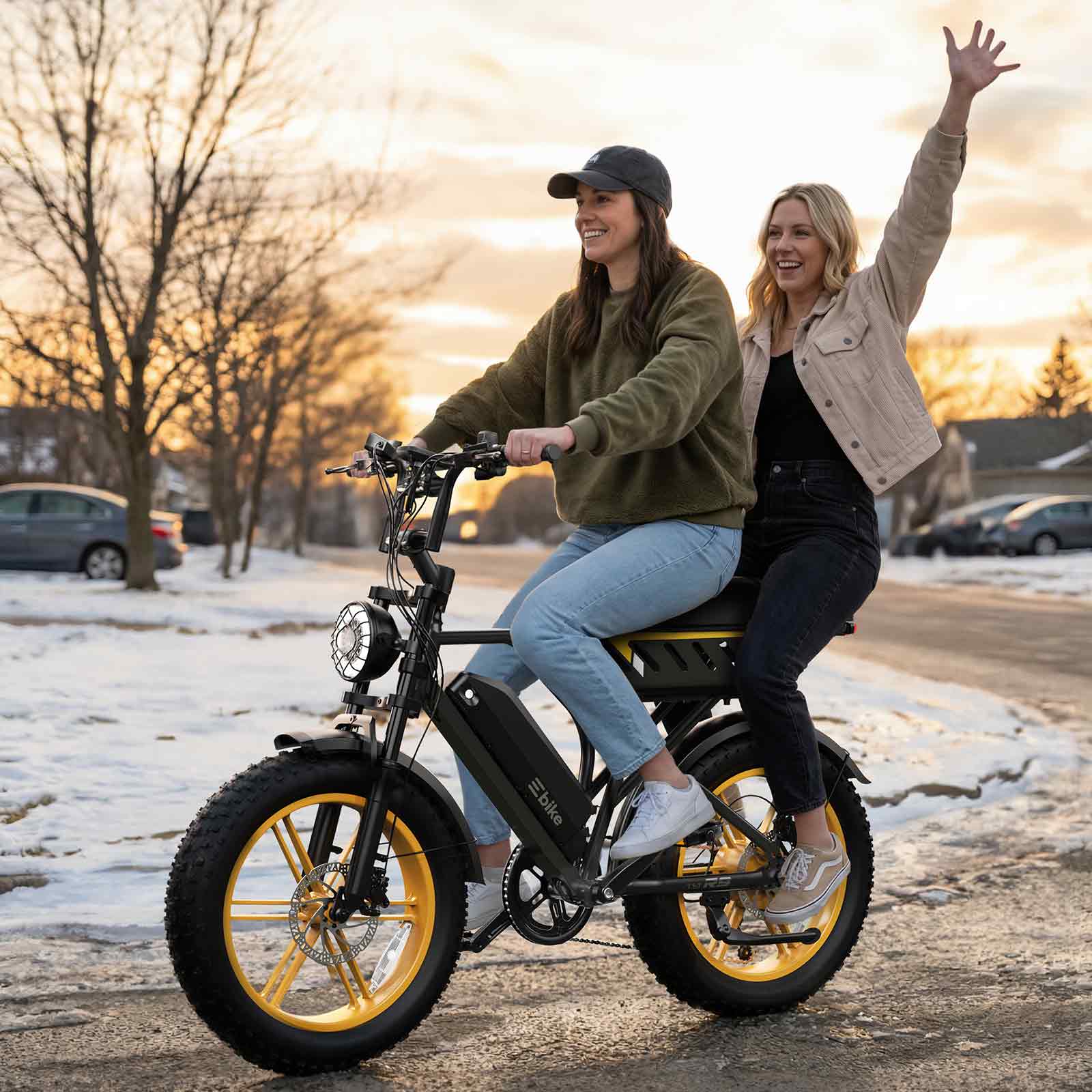 Alt View 4. TST GRP - R9 Dual-Battery 1500W Long-Range Full-Suspension Moped Style Electric Bike (2026 Model) - Yellow.